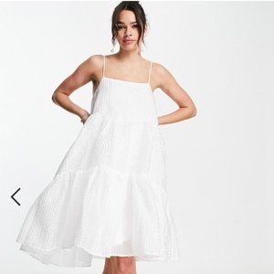 Y.A.S Bridal textured strappy dress with dropped hem in white